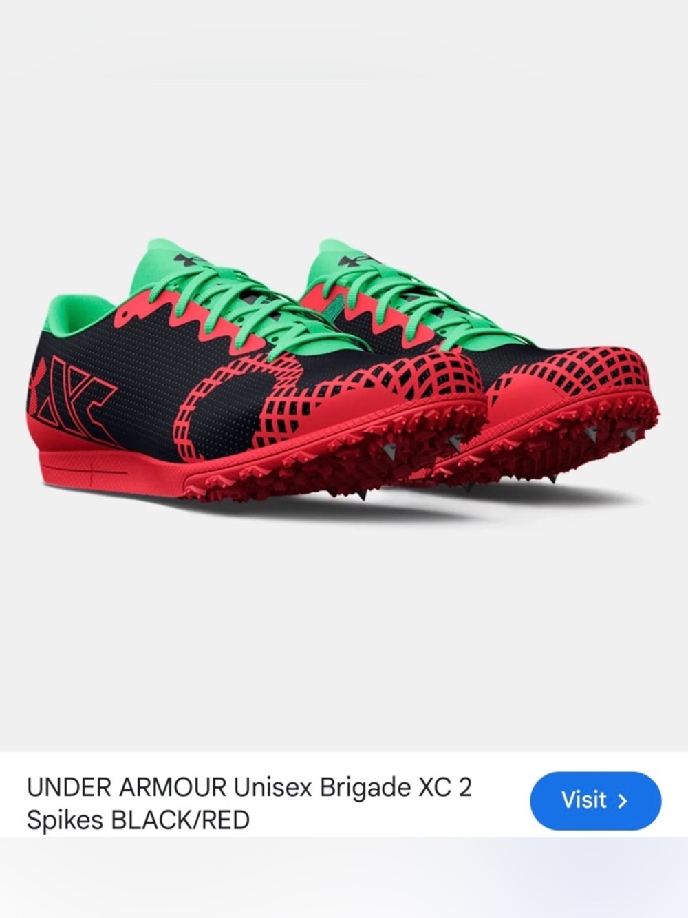 NWT Under Armour Brigade XC2 Black, Red Green Racing Spikes Track shoes size 12